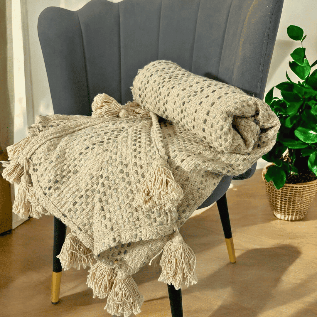 Classic Knit Ivory Sofa Throw