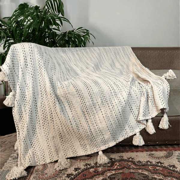 Classic Knit Ivory Sofa Throw