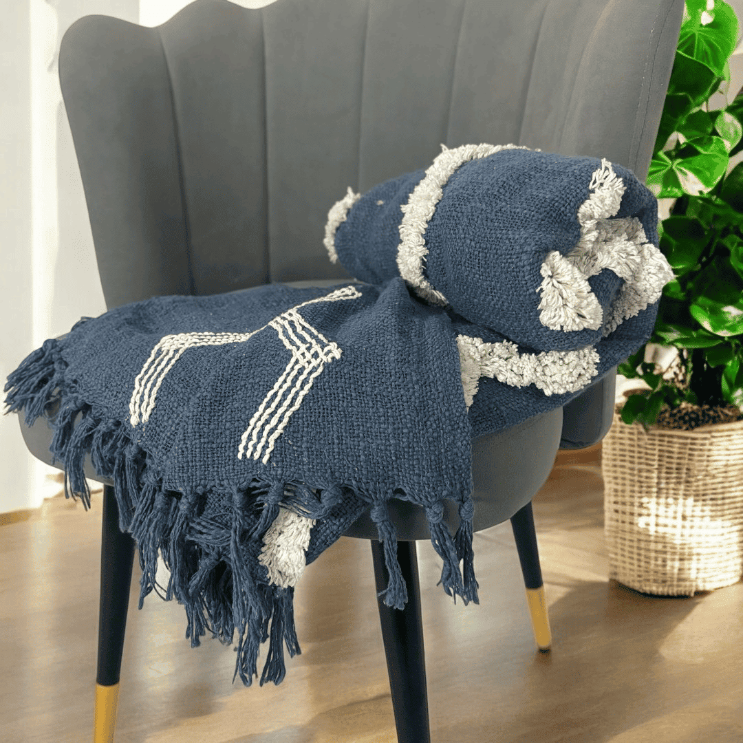 Denim Zigzag Tufted Sofa Throw