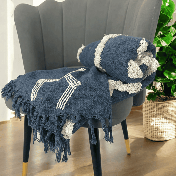 Denim Zigzag Tufted Sofa Throw