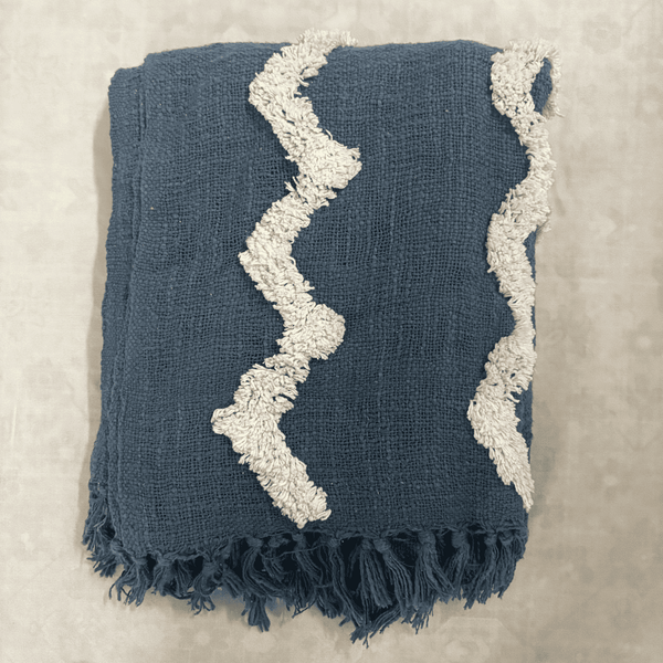 Denim Zigzag Tufted Sofa Throw