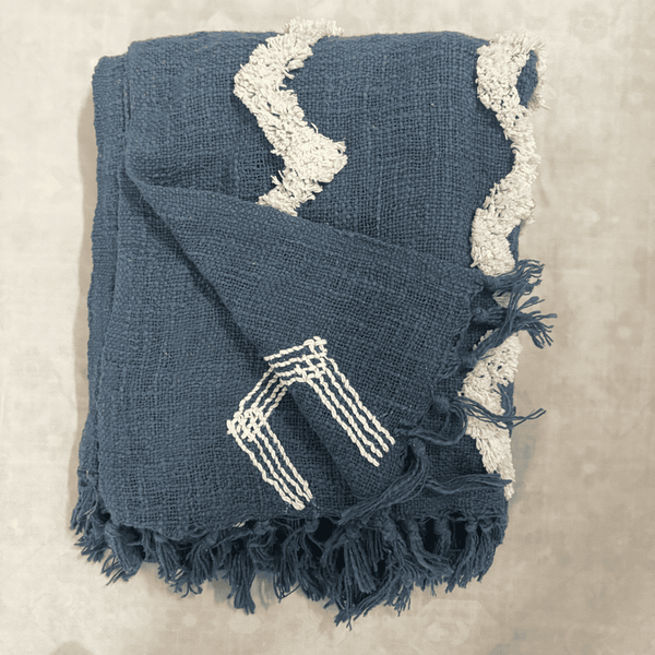 Denim Zigzag Tufted Sofa Throw
