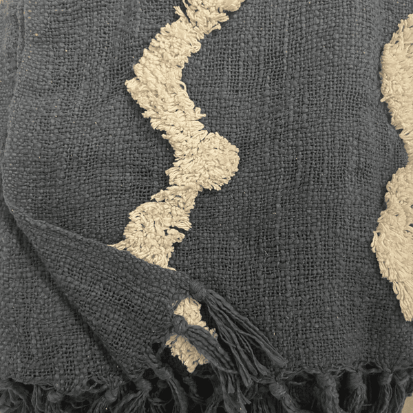 Denim Zigzag Tufted Sofa Throw