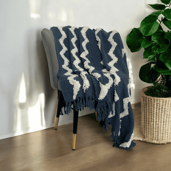 Denim Zigzag Tufted Sofa Throw