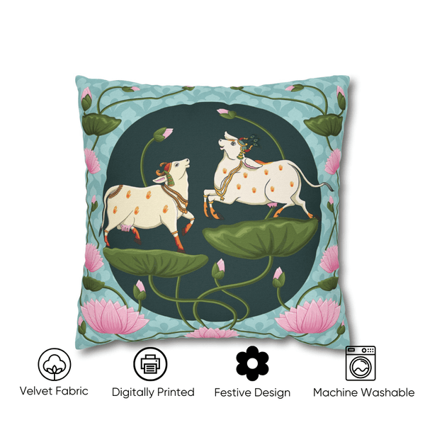 Divine Lotus Festive Velvet Cushion Cover