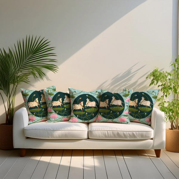 Divine Lotus Festive Velvet Cushion Cover