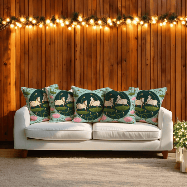 Divine Lotus Festive Velvet Cushion Cover