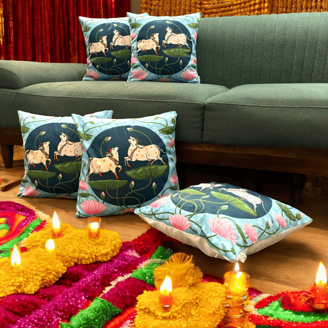 Divine Lotus Festive Velvet Cushion Cover