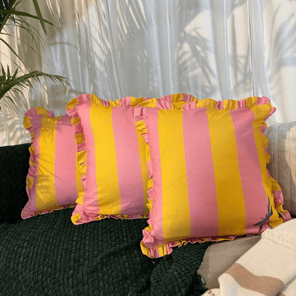 Dragonfly Carnival Ruffle Cushion Cover – Yellow & Pink