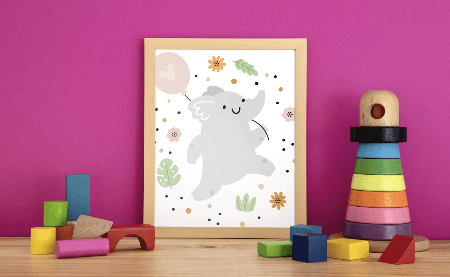 Elephant Balloon Party - Framed Wall Art