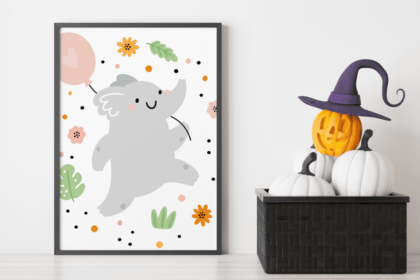 Elephant Balloon Party - Framed Wall Art