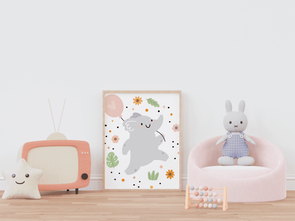 Elephant Balloon Party - Framed Wall Art