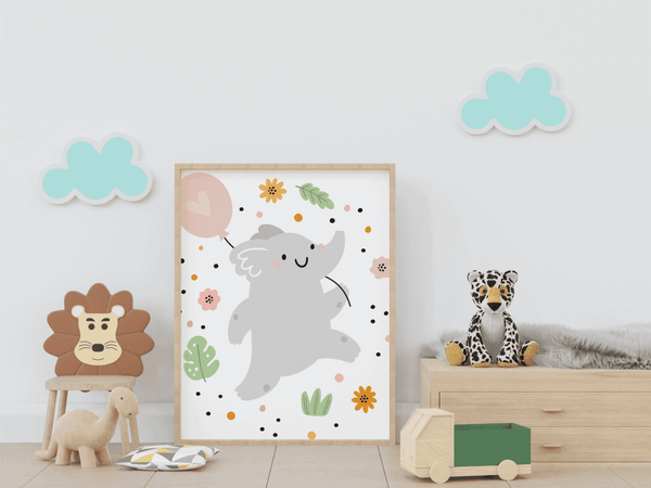 Elephant Balloon Party - Framed Wall Art