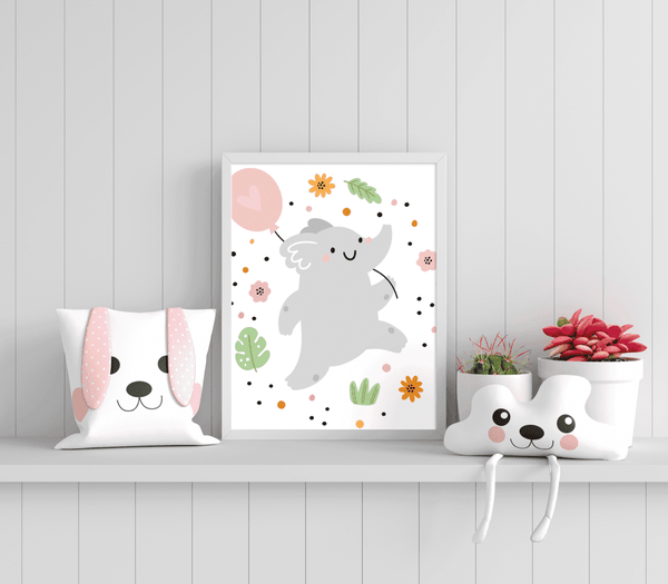 Elephant Balloon Party - Framed Wall Art