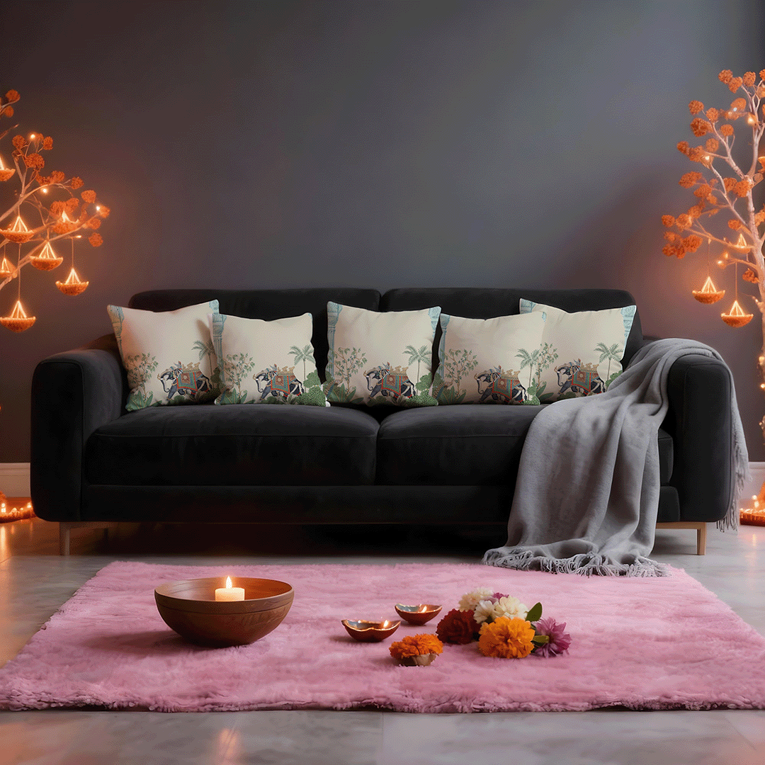 Elephant Yatra Taffeta Silk Cushion Cover