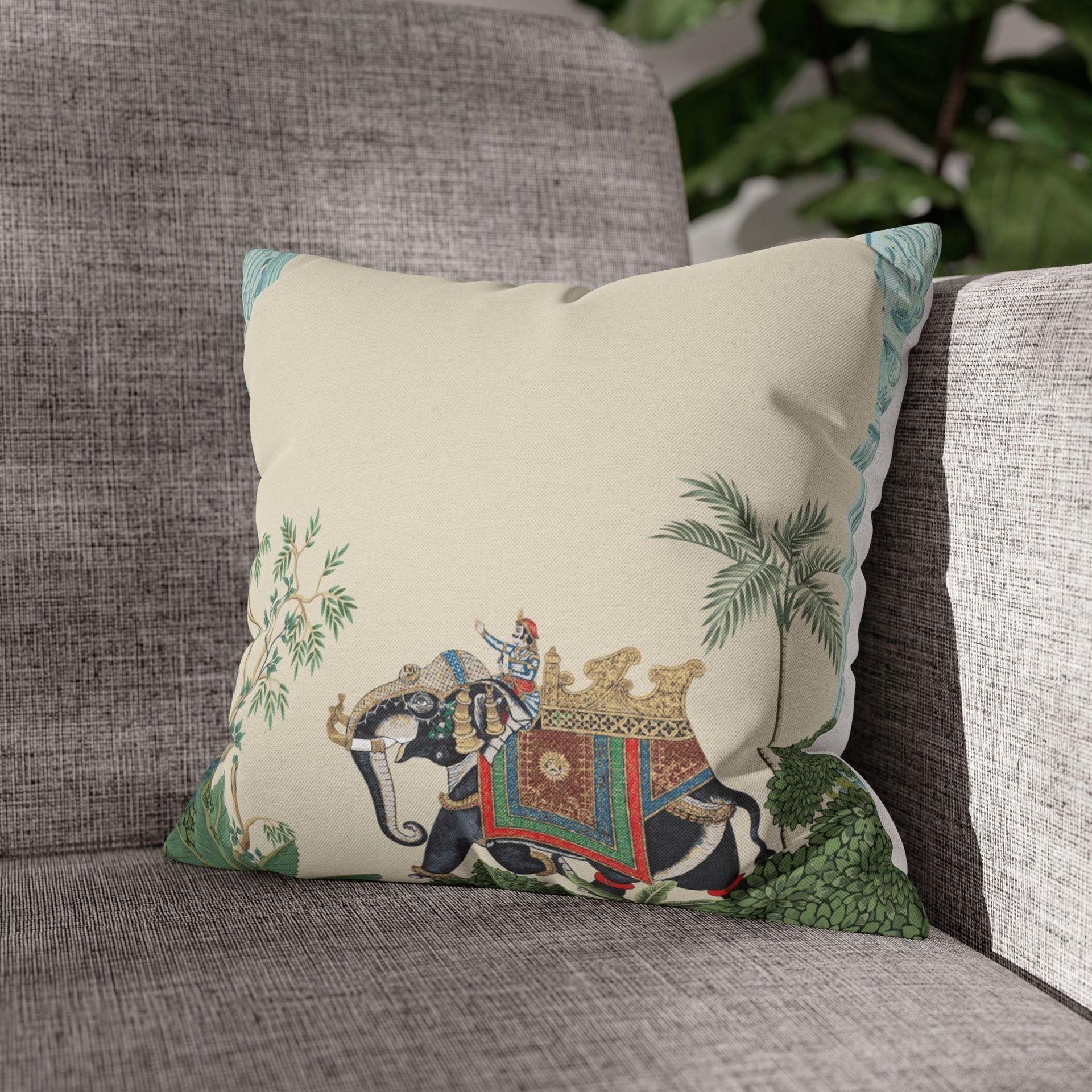 Elephant Yatra Taffeta Silk Cushion Cover