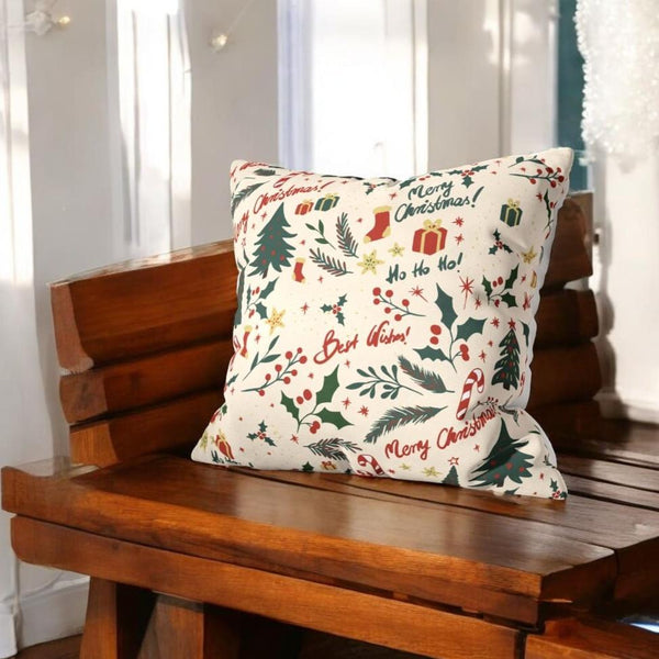 Festive Greetings Velvet Christmas Cushion Cover
