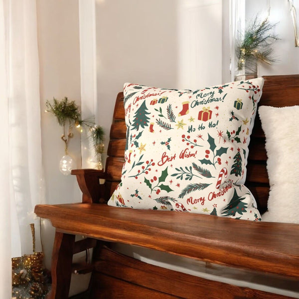 Festive Greetings & Holiday Icons Velvet Christmas Cushion Cover Set of 5