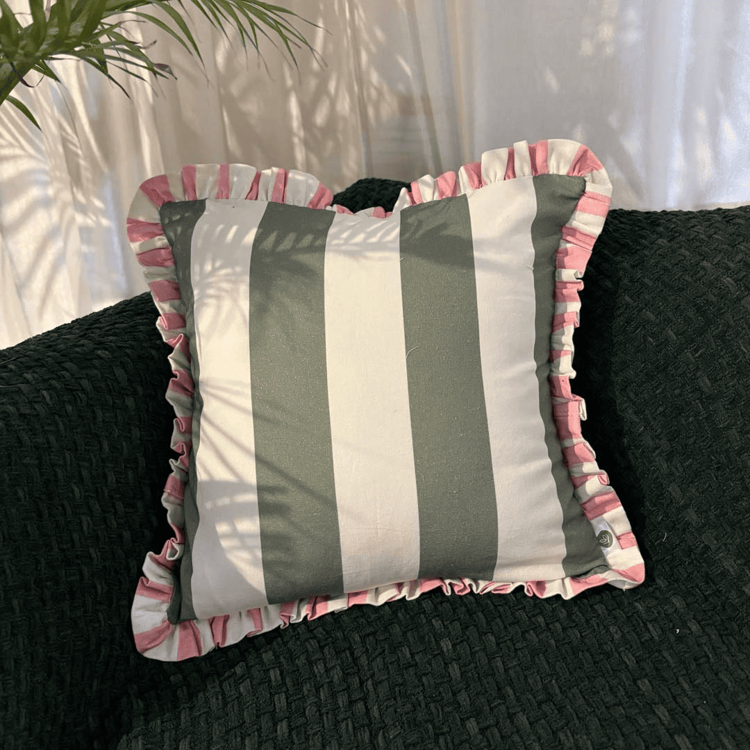 Garden Gelato Ruffle Cushion Cover – Olive & Pink