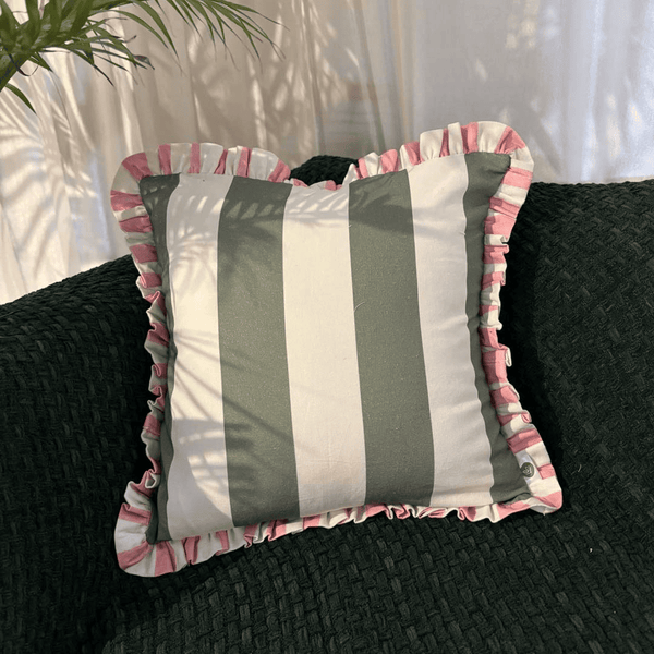 Garden Gelato Ruffle Cushion Cover – Olive & Pink