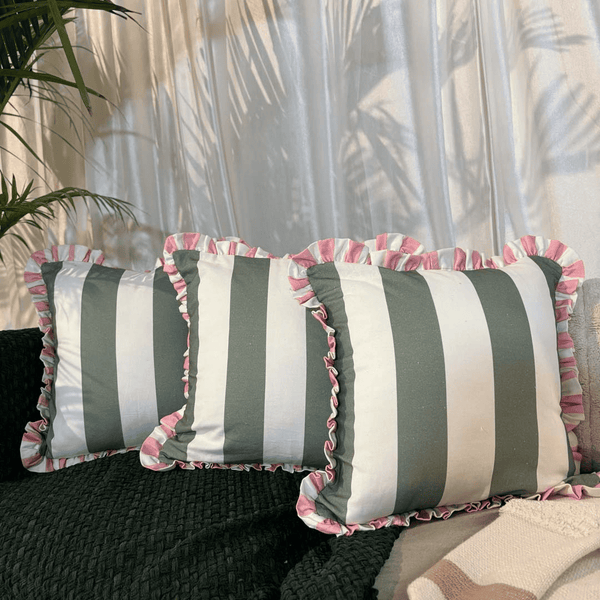 Garden Gelato Ruffle Cushion Cover – Olive & Pink