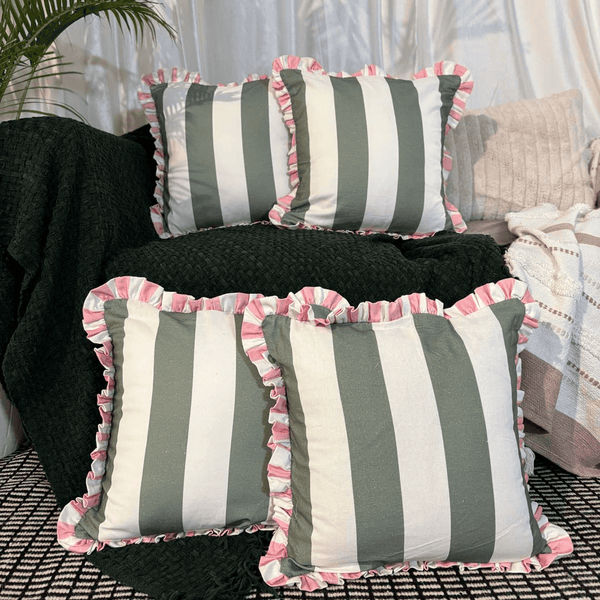 Garden Gelato Ruffle Cushion Cover – Olive & Pink
