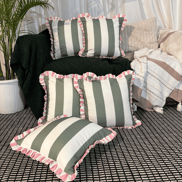 Garden Gelato Ruffle Cushion Cover – Olive & Pink