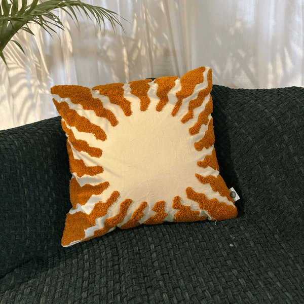 Golden Hour Embroidery Aari Work Cushion Cover