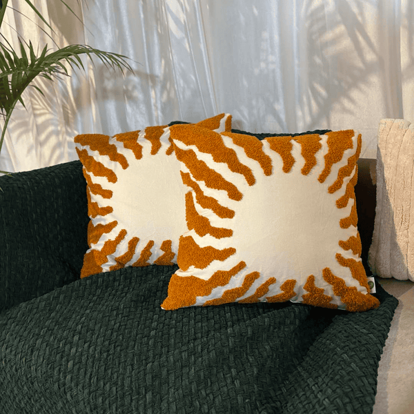 Golden Hour Embroidery Aari Work Cushion Cover