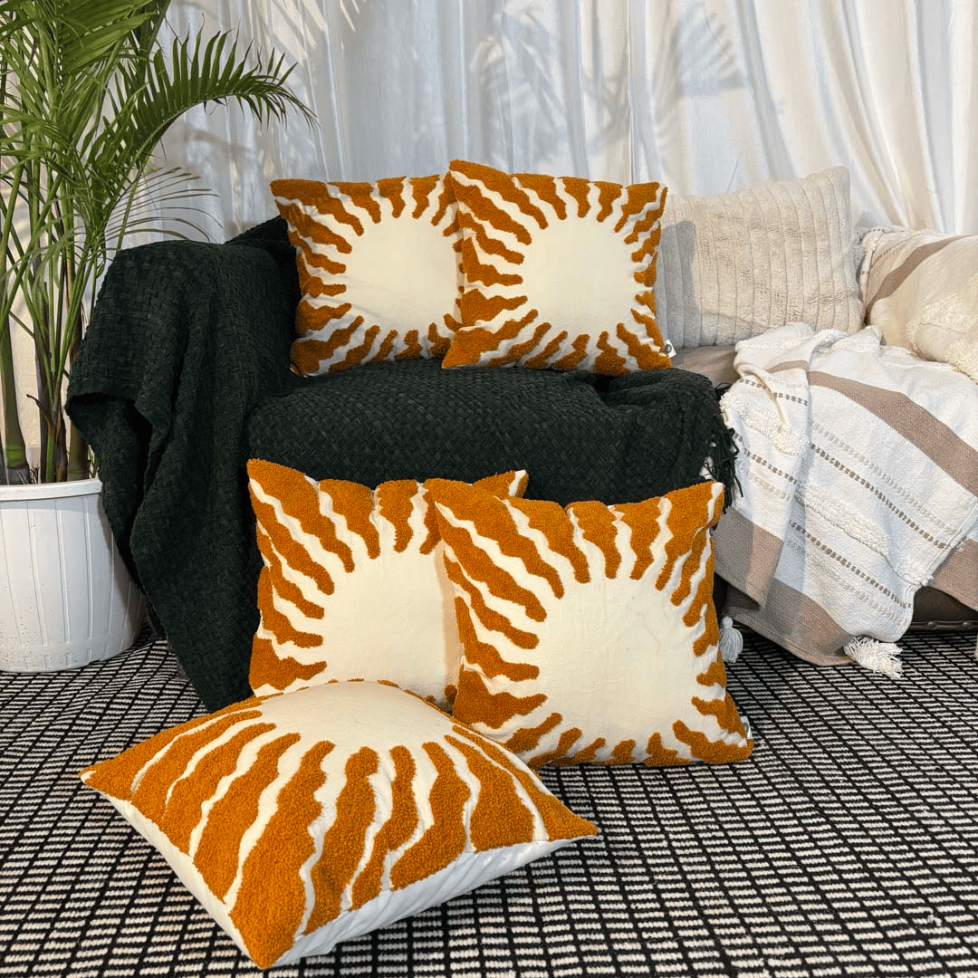 Golden Hour Embroidery Aari Work Cushion Cover