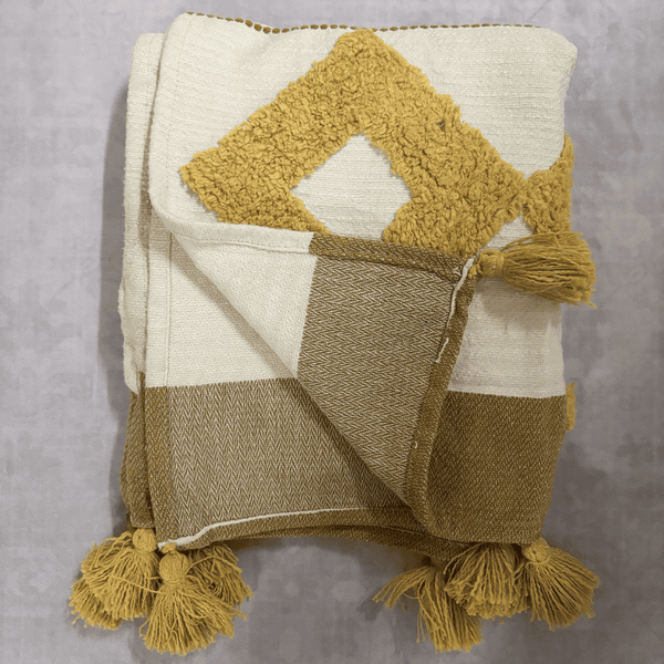 Golden Striped Tufted Sofa Throw