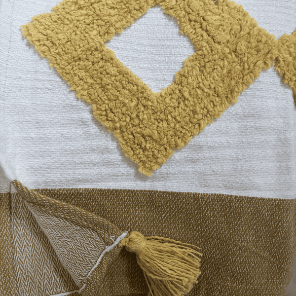 Golden Striped Tufted Sofa Throw