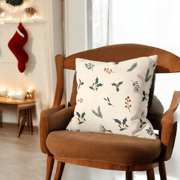Holly Berry Velvet Chirstmas Cushion Cover Set of 5
