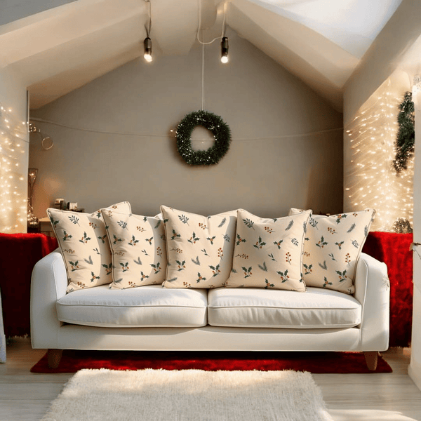 Holly Berry Velvet Chirstmas Cushion Cover Set of 5