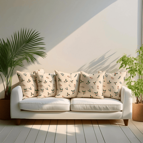 Holly Berry Velvet Chirstmas Cushion Cover Set of 5