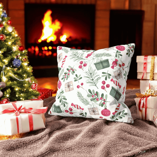 Holiday Gift & Holly Berry Velvet Christmas Cushion Cover Combo - Set of 5