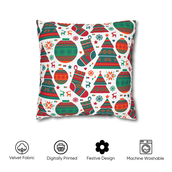 Festive Greetings & Holiday Icons Velvet Christmas Cushion Cover Set of 5
