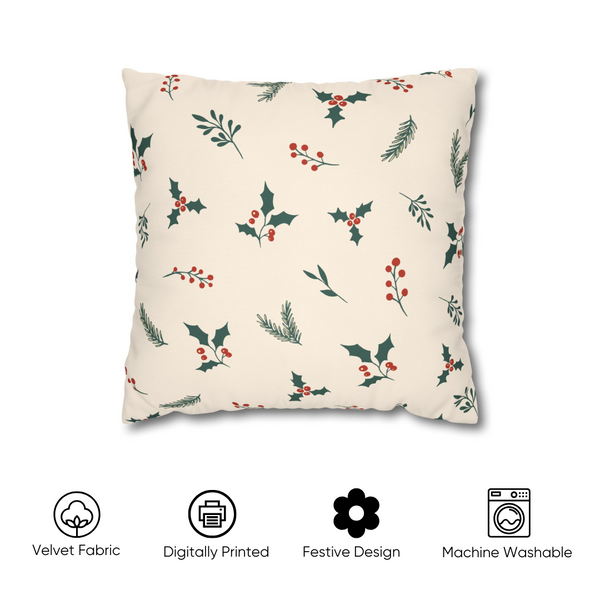 Holly Berry Velvet Chirstmas Cushion Cover Set of 5