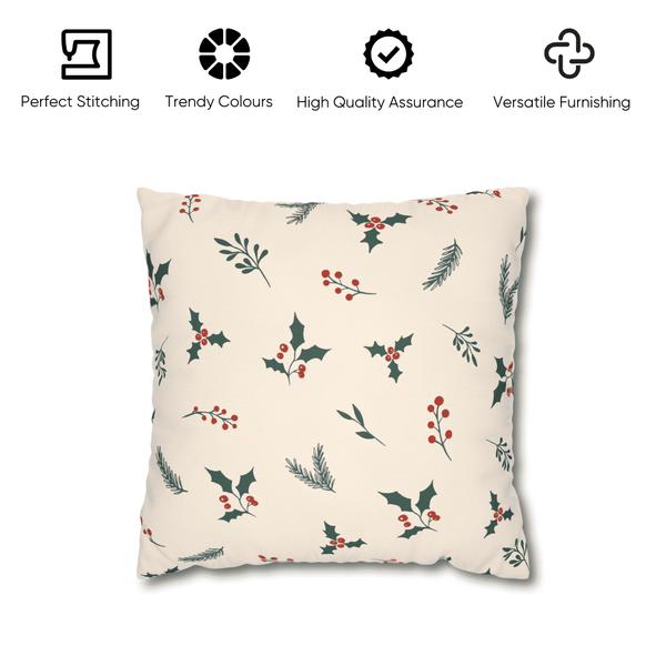 Holiday Gift & Holly Berry Velvet Christmas Cushion Cover Combo - Set of 5