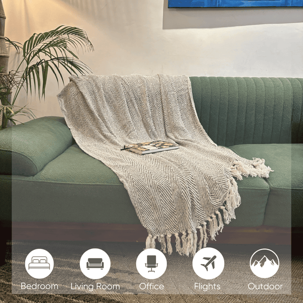 Ivory Herringbone Sofa Throw