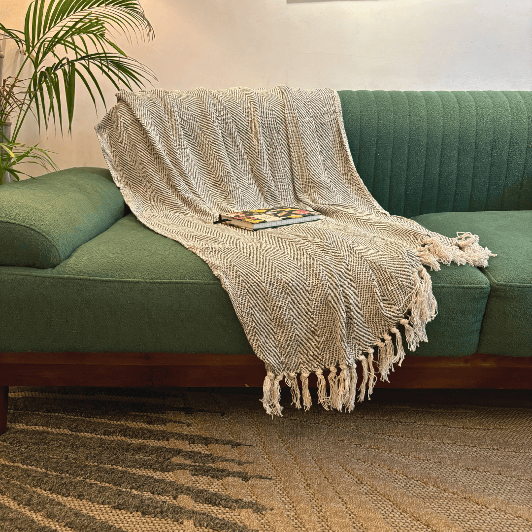 Ivory Herringbone Sofa Throw