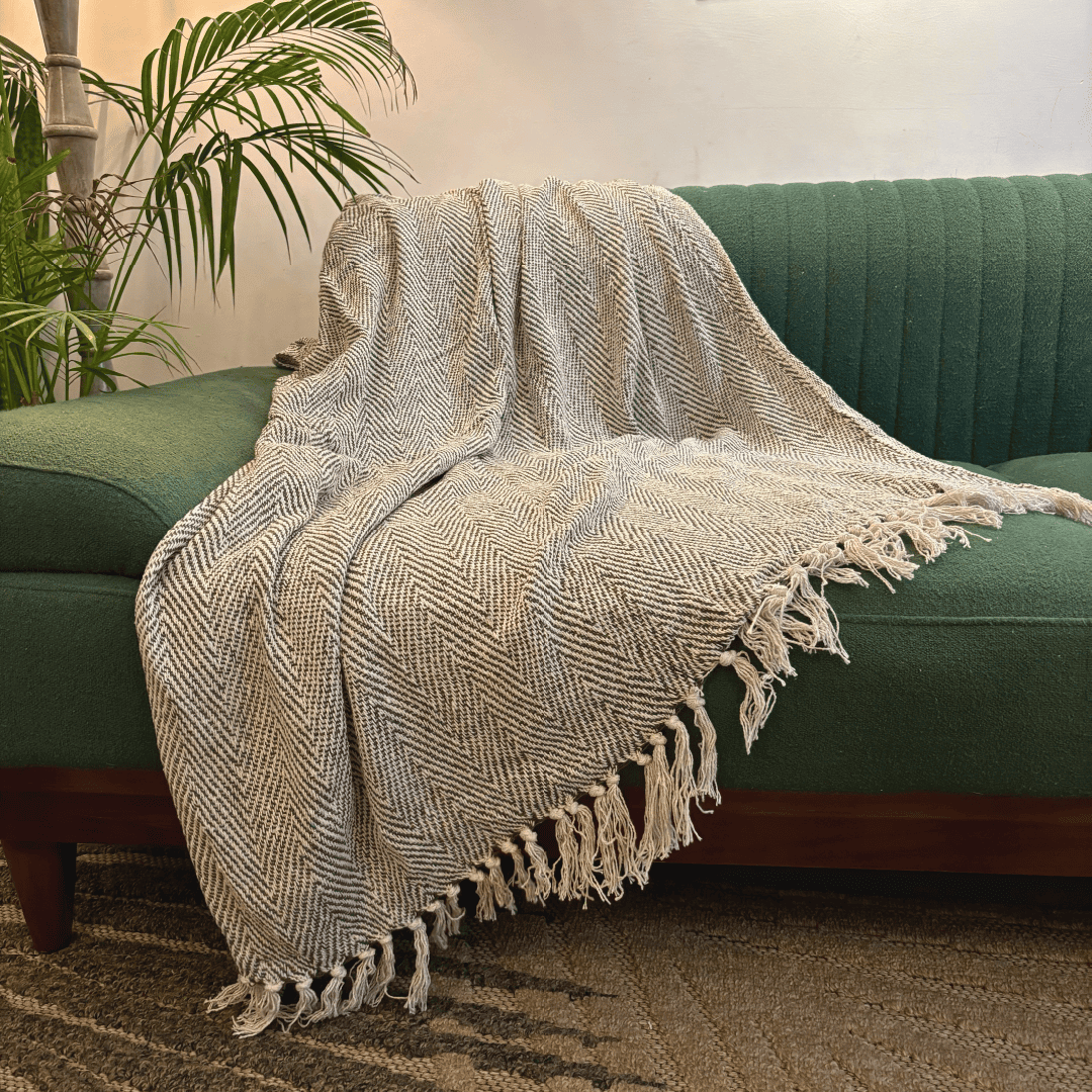 Ivory Herringbone Sofa Throw