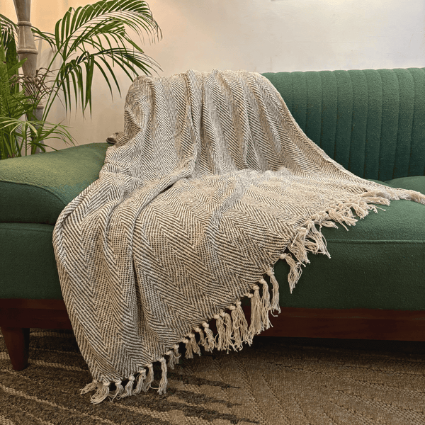 Ivory Herringbone Sofa Throw