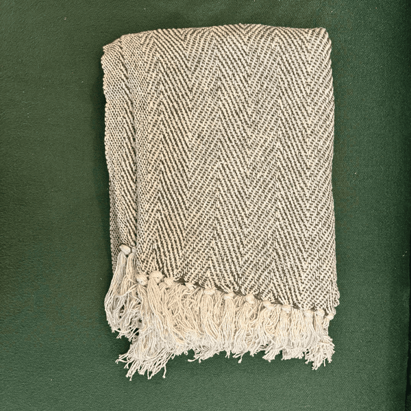 Ivory Herringbone Sofa Throw