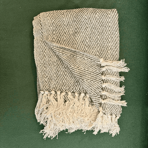 Ivory Herringbone Sofa Throw