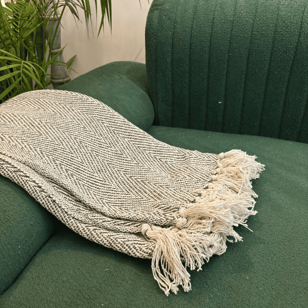 Ivory Herringbone Sofa Throw