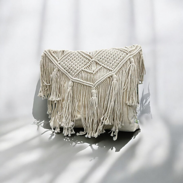 Macrame Elegance Fringed Cushion Cover