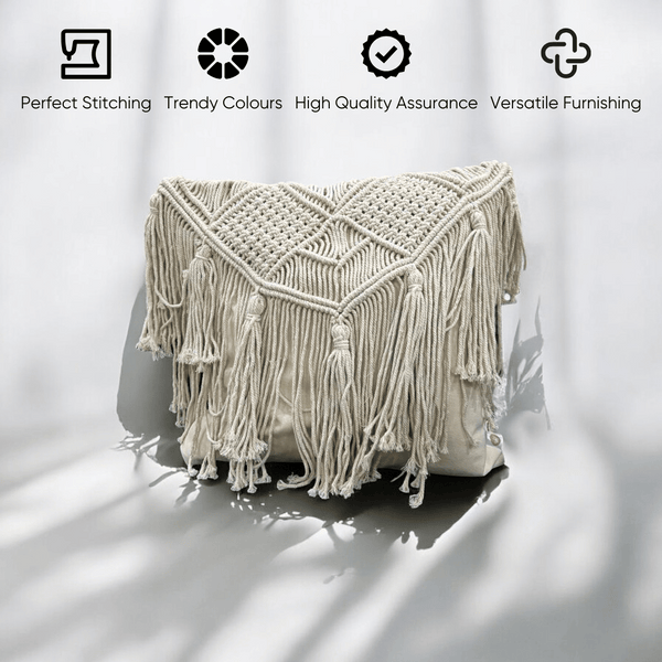 Macrame Elegance Fringed Cushion Cover