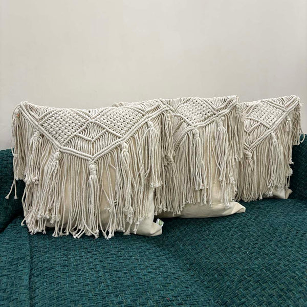 Macrame Elegance Fringed Cushion Cover