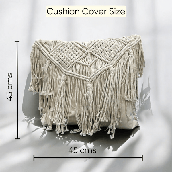 Macrame Elegance Fringed Cushion Cover